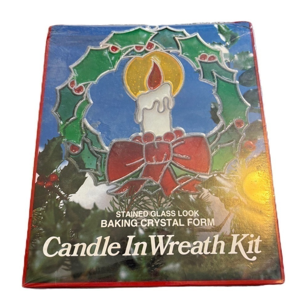 Christmas Candle In Wreath Eze Form Baking Crystal Stained Glass Look Kit Rare